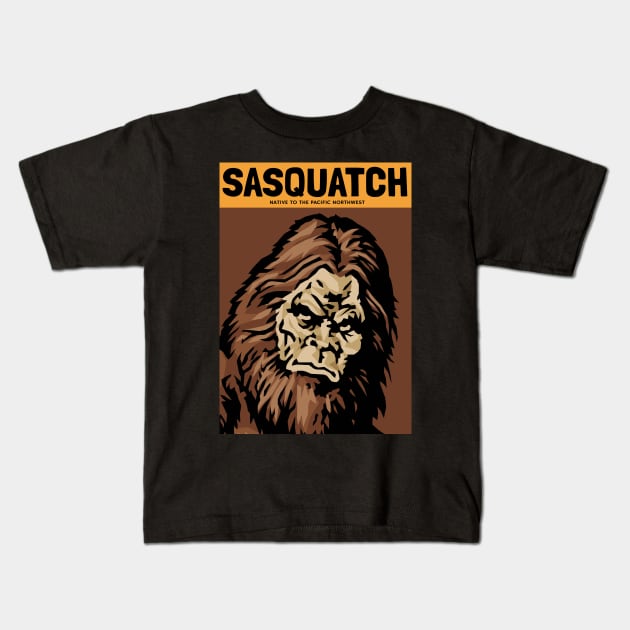 Sasquatch Native to the Pacific Northwest Kids T-Shirt by KewaleeTee